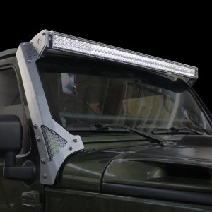 Jeep Wrangler JK Windshield Light Bar Mount Bracket - Go Rhino - Single Row - Textured Black - `07-`18