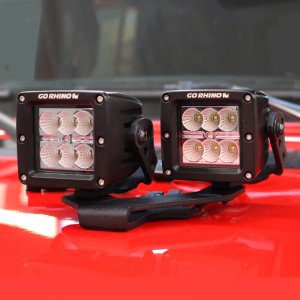 Jeep Gladiator Light Mounts - Center Hood - Go Rhino - Dual Cube Offset 3x3 - Textured Black - `18-`20