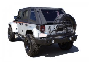 Jeep Wrangler JK Recovery Bumper - Rear - Rampage - Textured Finish with Swing Away Tire Mount - Black - `07-`18