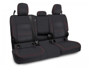 Jeep Gladiator Bench Cover - Rear - PRP Seats - Leather Interior, w/ Fold Down Arm Rest - Black with Red Stitching - `20-`22