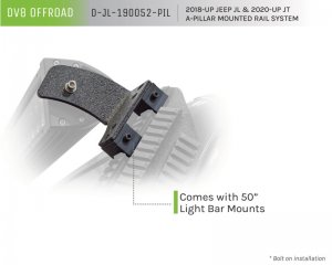 Jeep Gladiator Light Bar Mount - A-Pillar - DV8 Offroad - Picatinny Rail - 2020+