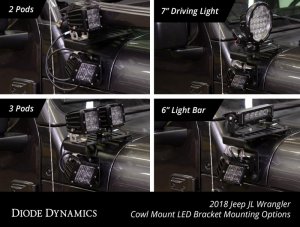 Jeep Gladiator LED Light Pods - Cowl - Diode Dynamics - SS3 Cowl LED Bracket Kit - White Sport - White - `18-`21