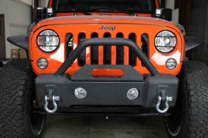 Jeep Wrangler JK Front Winch Bumper - Front - Fishbone Offroad - Stubby, W/Tube Guard - Black - `07-`18