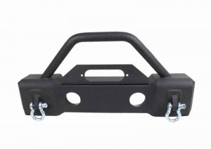 Jeep Wrangler JK Front Winch Bumper - Front - Fishbone Offroad - Stubby, W/Tube Guard - Black - `07-`18