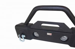 Jeep Wrangler JK Front Winch Bumper - Front - Fishbone Offroad - Stubby, W/Tube Guard - Black - `07-`18
