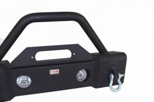 Jeep Wrangler JK Front Winch Bumper - Front - Fishbone Offroad - Stubby, W/Tube Guard - Black - `07-`18