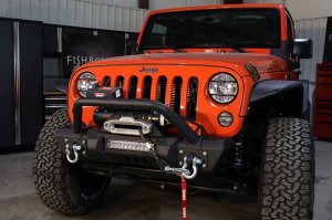 Jeep Wrangler JK Front Winch Bumper - Front - Fishbone Offroad - Stubby with Tube Guard - `07-`18
