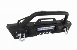 Jeep Wrangler JK Front Winch Bumper - Front - Fishbone Offroad - Stubby with Tube Guard - `07-`18