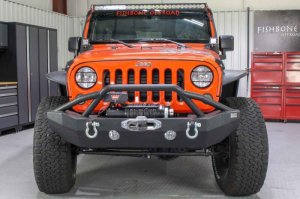 Jeep Wrangler JK Front Bumpers - Front - Fishbone Offroad - Full Width Winch - Black - `07-`18