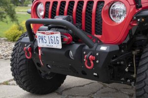 Jeep Gladiator Front Winch Bumper - Fishbone Offroad - Stubby, Raised Tube Winch Guard - Black Powdercoat - 2020+