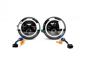 Jeep Wrangler JK Headlights - Front - DV8 Offroad - LED Projector w/ Angel Eyes - `07-`18