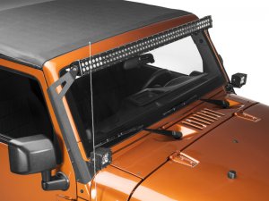 Jeep Wrangler JK 50-Inch LED Light Bar Windshield Mount w/ Auxiliary Bracket - Front - Raxiom - Black - `07-`18