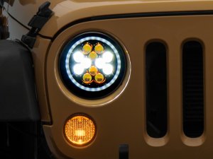 Jeep Wrangler JK LED Headlights - Raxiom - Axial Spider with Angel Eye Halo - Black Housing - `07-`18