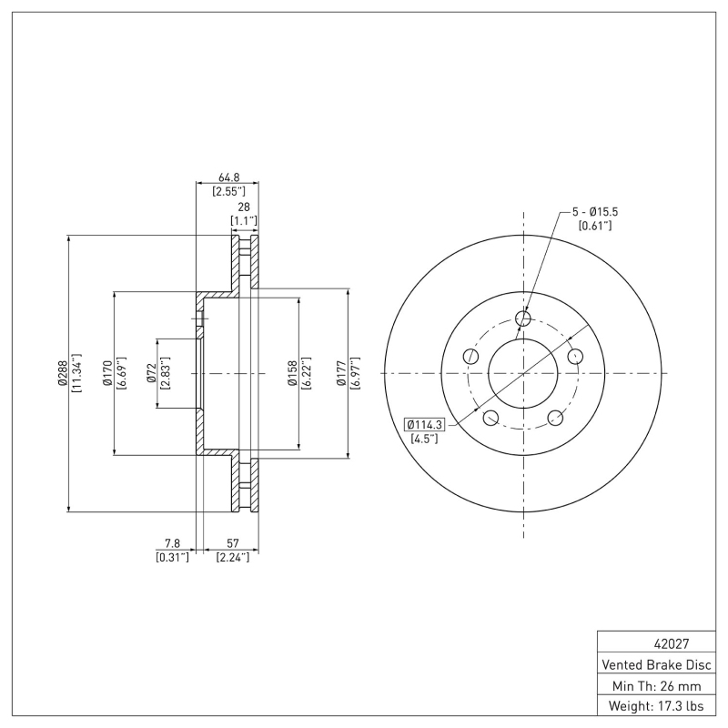 Jeep Liberty Brake Rotor (1) - Front - DFC - Plain - `02-`07