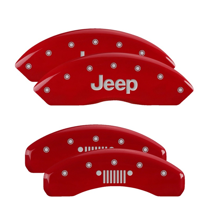 Jeep Wrangler Caliper Covers - Front + Rear - MGP - 4 Logo Engraved - Red - `07-`18