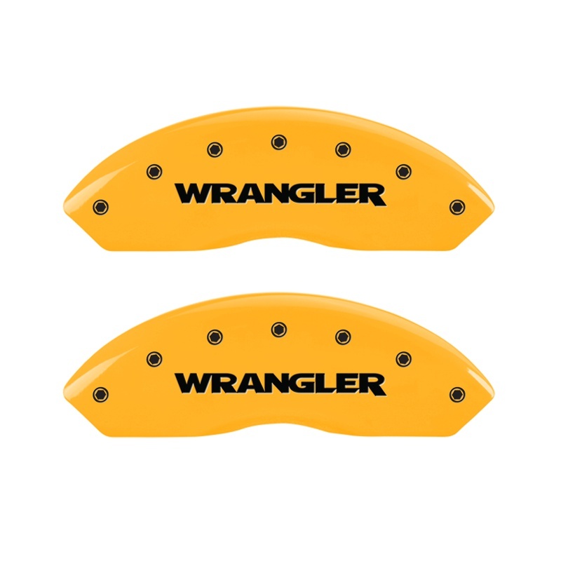 Jeep Wrangler Caliper Covers - Front + Rear - MGP - 2 Logo Engraved - Yellow - `97-`06