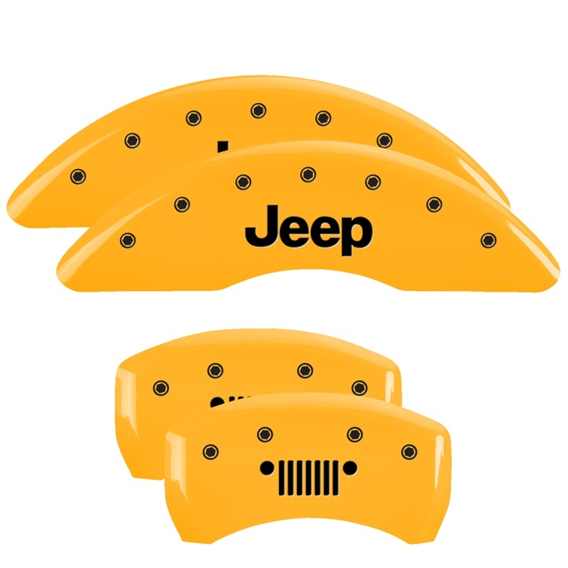Jeep Cherokee Caliper Covers - MGP - Engraved Front JEEP - Engraved Rear JEEP Grill logo - Yellow - `14-`23