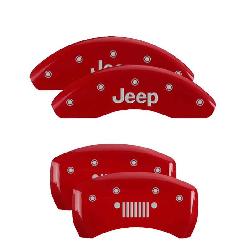 Jeep Cherokee Caliper Covers - Front + Rear - MGP - 4 Logo Engraved - Red - `14-`23