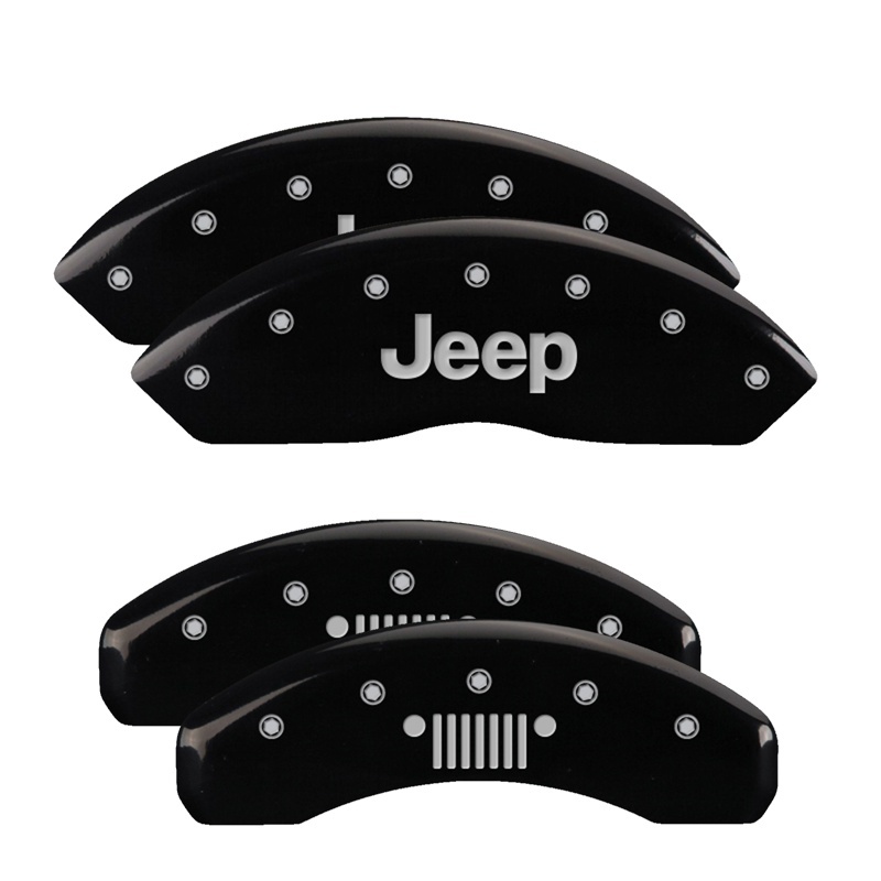 Jeep Wrangler Caliper Covers - Front + Rear - MGP - Engraved Front JEEP + Engraved Rear JEEP Grill logo - Black - `03-`06