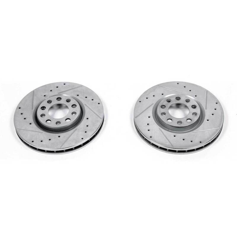 Jeep Renegade Brake Rotor (2) - Front - PowerStop - Evolution Drilled & Slotted - Silver - `15-`19