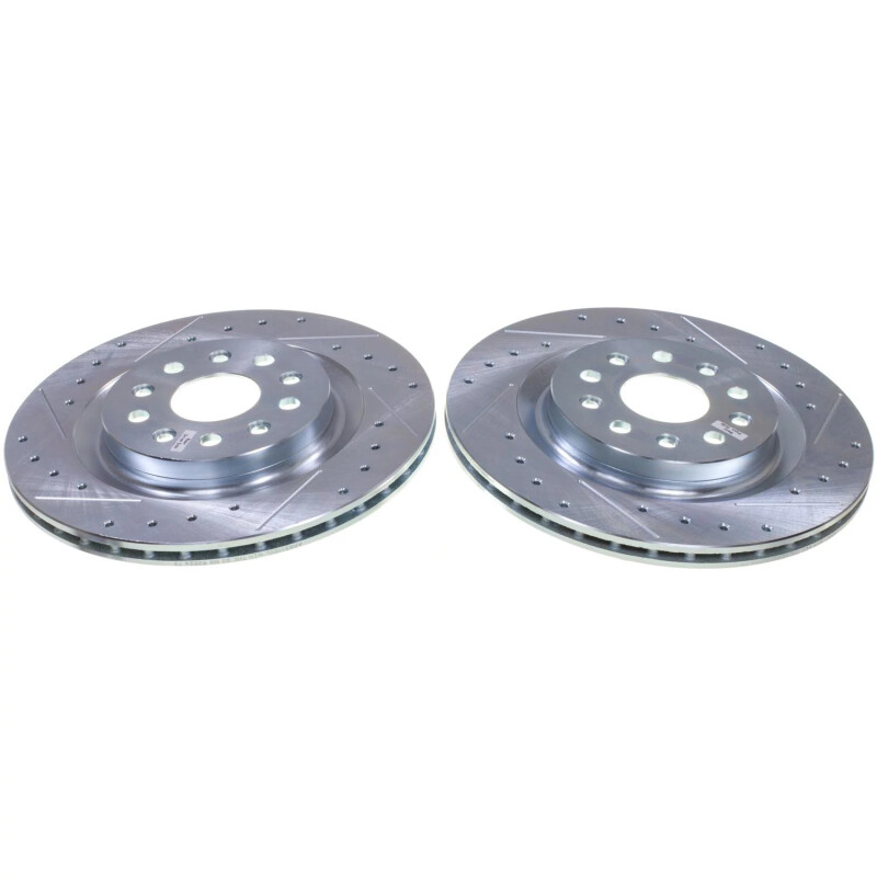 Jeep Grand Cherokee Brake Rotors (2) - Rear - PowerStop - Drilled & Slotted - Silver - `22-`24