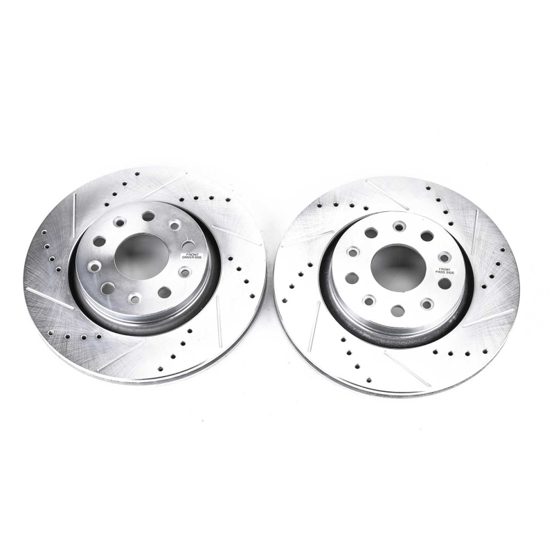 Jeep Wrangler Brake Rotors (2) - Front - PowerStop - Evolution Drilled & Slotted - Silver - `18-`19
