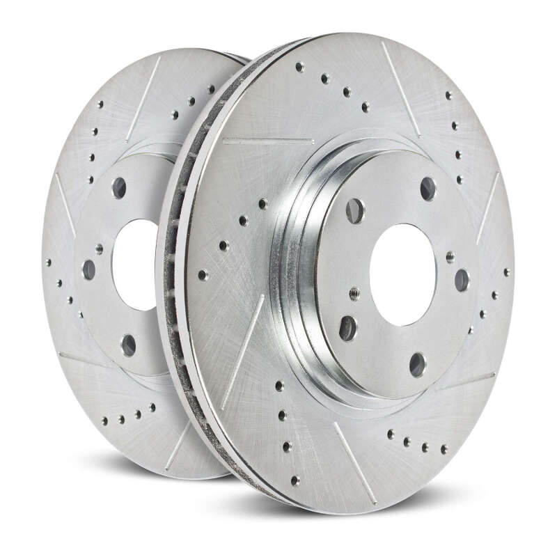 Jeep Liberty Brake Rotors (2) - Rear - PowerStop - Evolution Drilled & Slotted - Silver Zinc - `03-`07