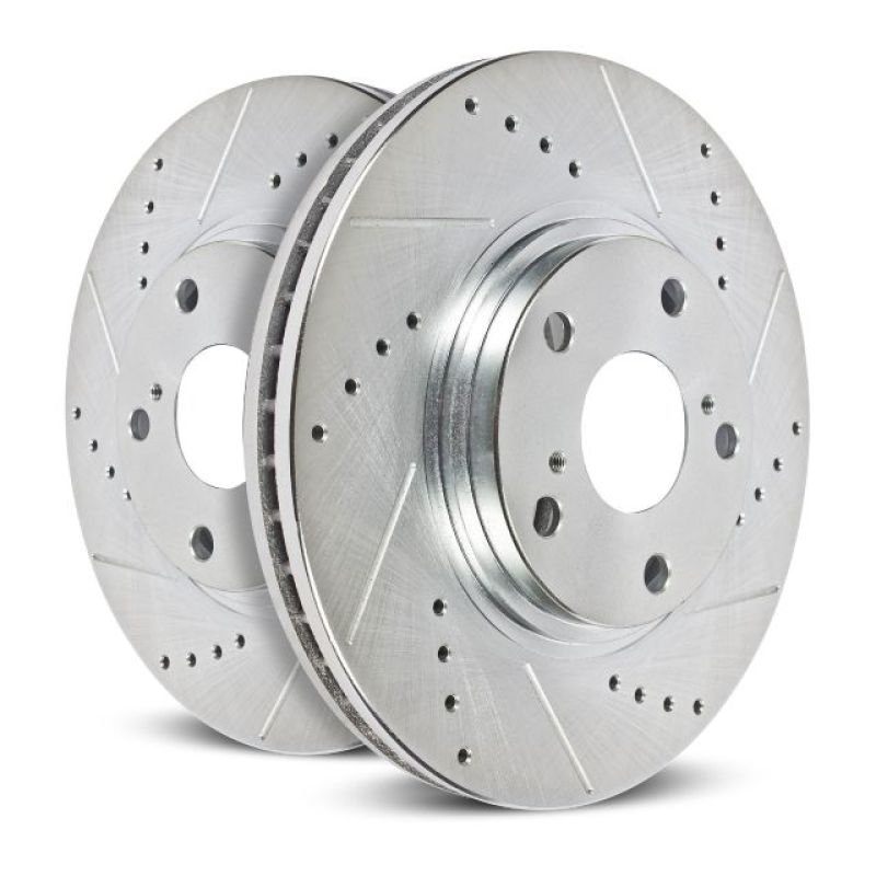 Jeep Commander Brake Rotors (2) - Front - PowerStop - Evolution Drilled & Slotted - Silver zinc - `06-`10