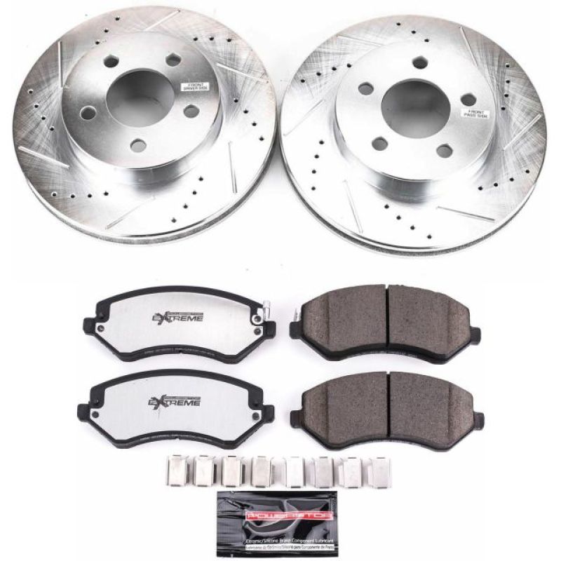 Jeep Liberty Brake Kit - Front - PowerStop - Drilled & Slotted Rotors + Carbon-Fiber Ceramic Pads - `02-`07