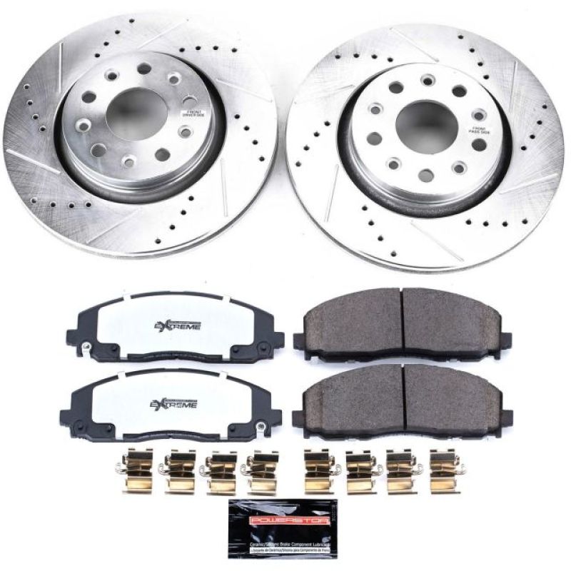 Jeep Wrangler Brake Kit - Front - PowerStop - Drilled & Slotted Rotors + Carbon-Fiber Ceramic Pads - `18-`19