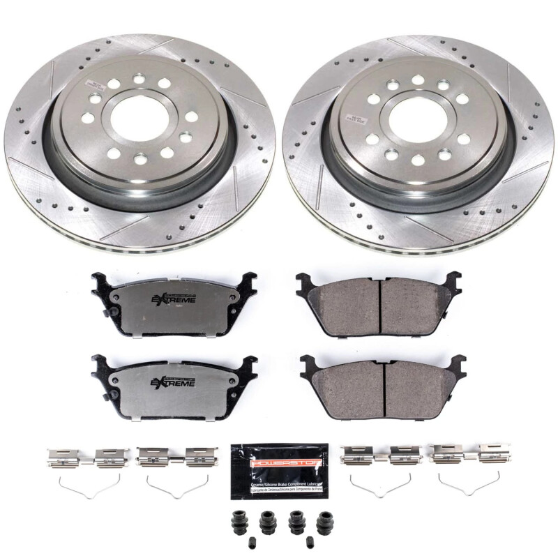 Jeep Grand Wagoneer Brake Kit - Rear - PowerStop - Z36 Truck & Tow, Drilled & Slotted Rotors + Carbon-Fiber Ceramic Pads - `22-`23
