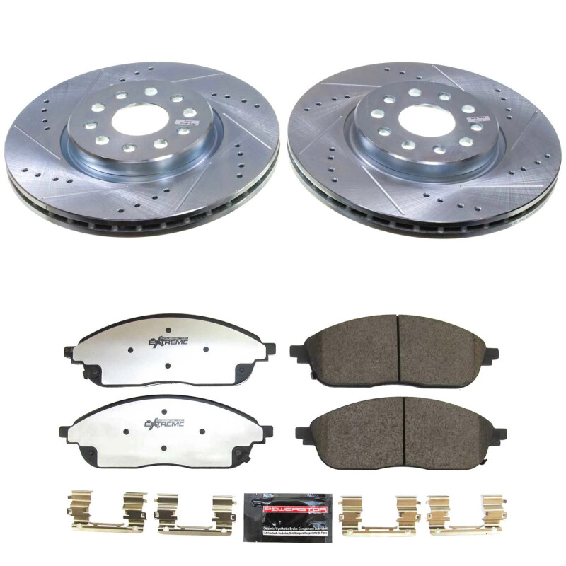 Jeep Grand Cherokee Brake Kit - Front - PowerStop - Z36 Truck & Tow Kit - Drilled & Slotted Rotors + Carbon-Fiber Ceramic Pads - `22-`24