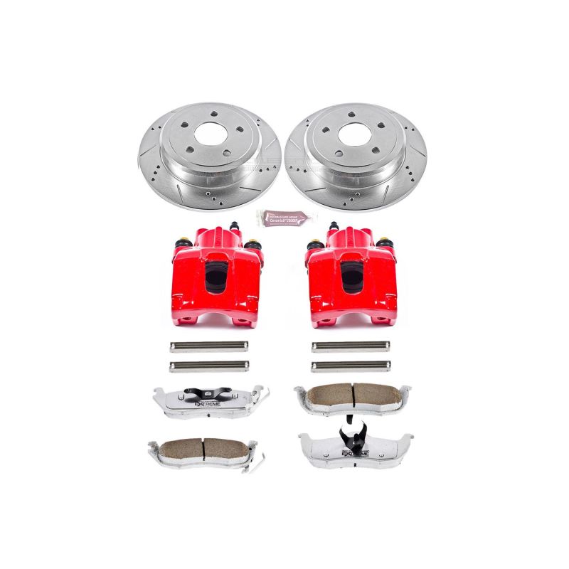Jeep Commander Brake Kit - Rear - PowerStop - Drilled & Slotted Rotors + Carbon-Fiber Ceramic Pads + Powder Coated Calipers - Red - `06-`10