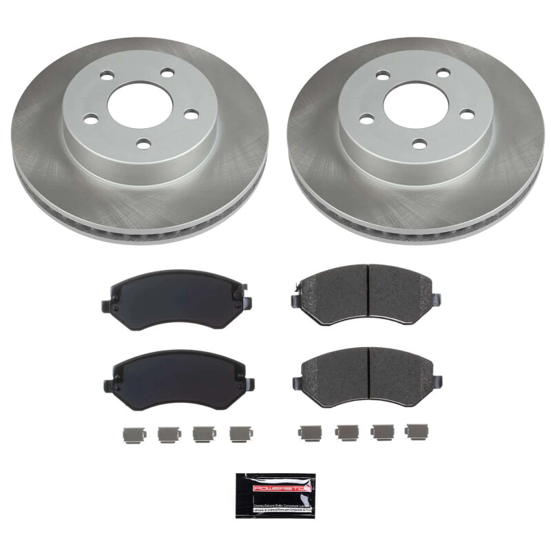 Jeep Liberty Brake Kit - Front - PowerStop - Semi-Coated Rotors + Z17 Evolution Plus Low-Dust Ceramic Pads - Silver - `02-`07