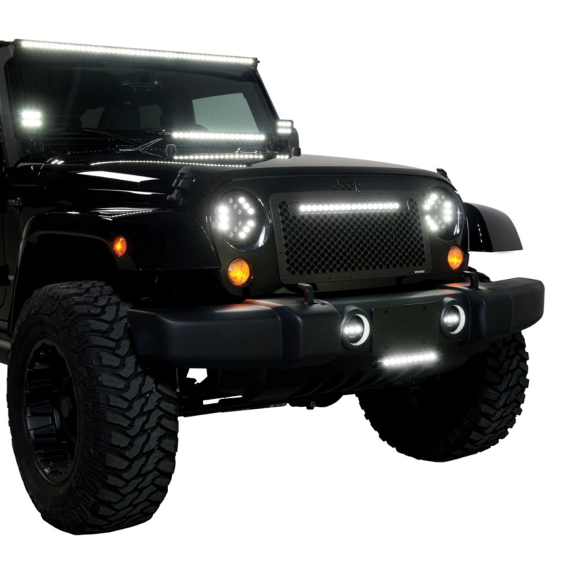Jeep Wrangler Grille Insert - Putco - Designer FX w/ 20in Luminix Light Bar - Black - `07-`18