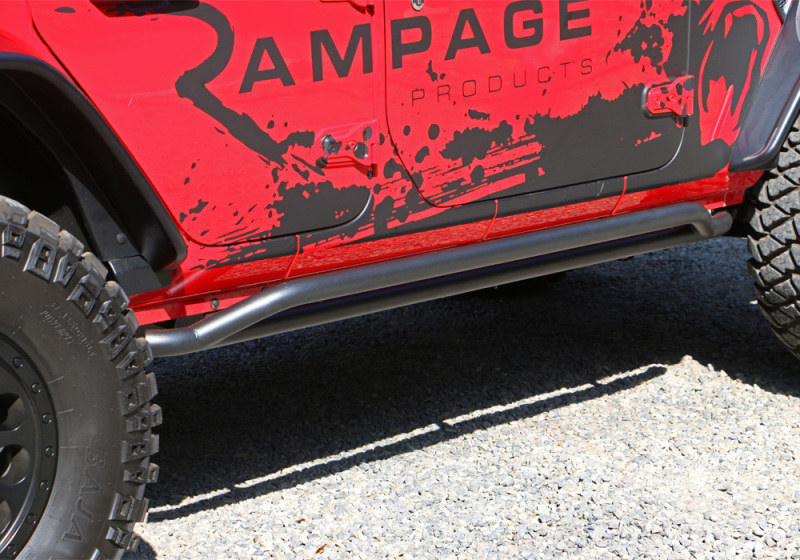 Jeep Wrangler Unlimited Sport S Side Steps - Rampage - Rail Side™ Rocker Guard - Black - `18-`19