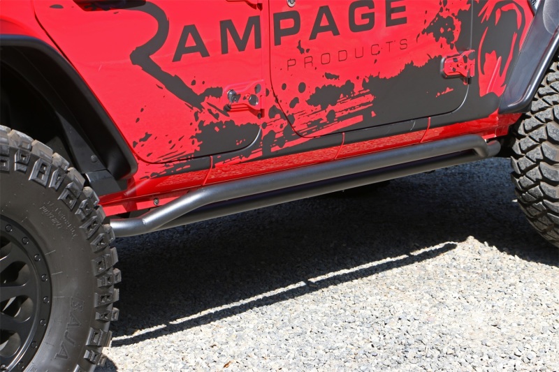 Jeep Wrangler Unlimited Sport S Side Steps - Rampage - Rail Side™ Rocker Guard - Black - `18-`19