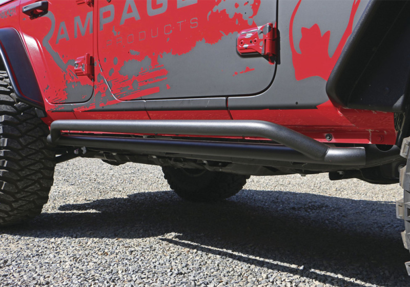 Jeep Wrangler Unlimited Sport S Side Steps - Rampage - Rail Side™ Rocker Guard - Black - `18-`19