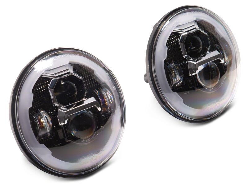 Jeep Wrangler LED Headlights - Raxiom - Axial Series 7-Inch w DRL/ Black Housing - Clear Lens - `07-`18