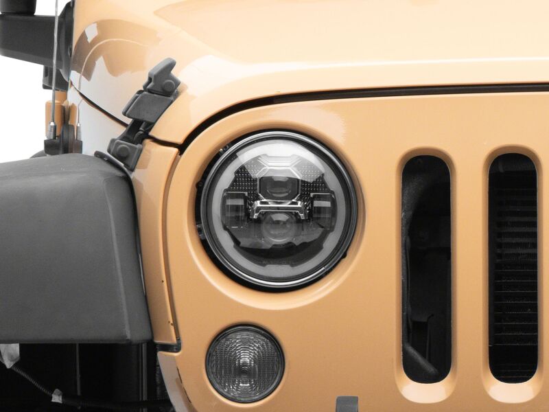 Jeep Wrangler LED Headlights - Raxiom - Axial Series 7-Inch w DRL/ Black Housing - Clear Lens - `07-`18