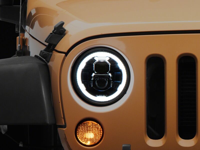 Jeep Wrangler LED Headlights - Raxiom - Axial Series 7-Inch w DRL/ Black Housing - Clear Lens - `07-`18