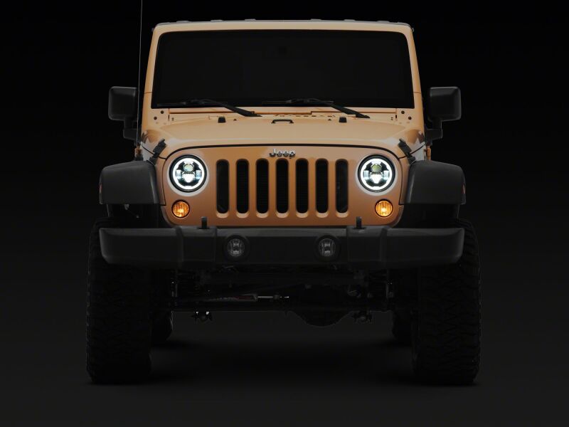 Jeep Wrangler LED Headlights - Raxiom - Axial Series 7-Inch w DRL/ Black Housing - Clear Lens - `07-`18
