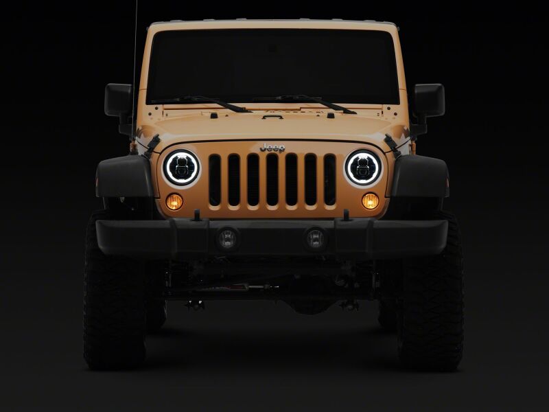 Jeep Wrangler LED Headlights - Raxiom - Axial Series 7-Inch w DRL/ Black Housing - Clear Lens - `07-`18
