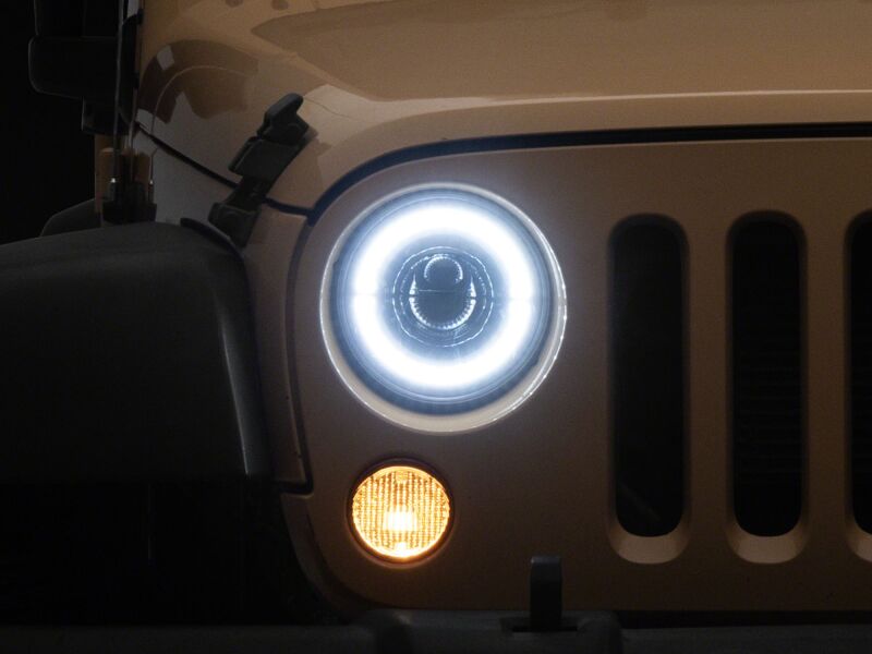 Jeep Wrangler JK LED Headlights - Raxiom - Hi Output LED/Angel Eye DRL/Black Housing/Clear Lens - `07-`08