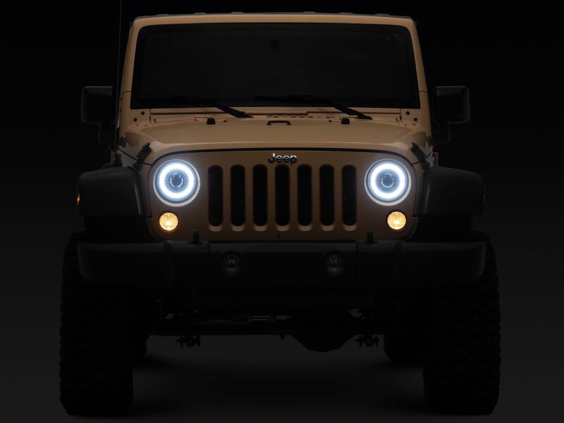 Jeep Wrangler LED Headlights - Raxiom - HiOutput LED with Angel Eye DRL - Black-Clear - `18-`26