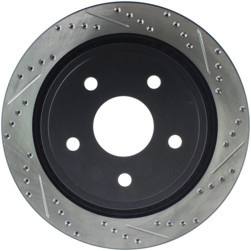 Jeep J8 Brake Rotor (1) - Rear Left - Stoptech - Slotted & Drilled - Black - `08-`11