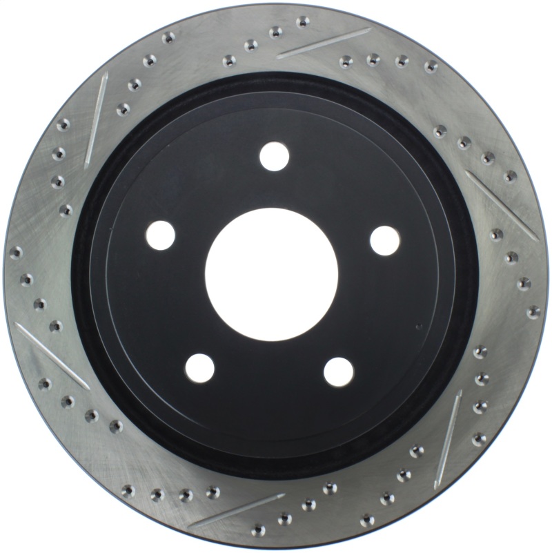 Jeep J8 Brake Rotor (1) - Rear Right - Stoptech - Slotted & Drilled - Black - `08-`11