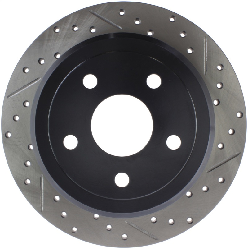 Jeep Wrangler Brake Rotor (1) - Rear Left - Stoptech - Sport Drilled & Slotted, High Carbon - Black E-Coated - `07-`18