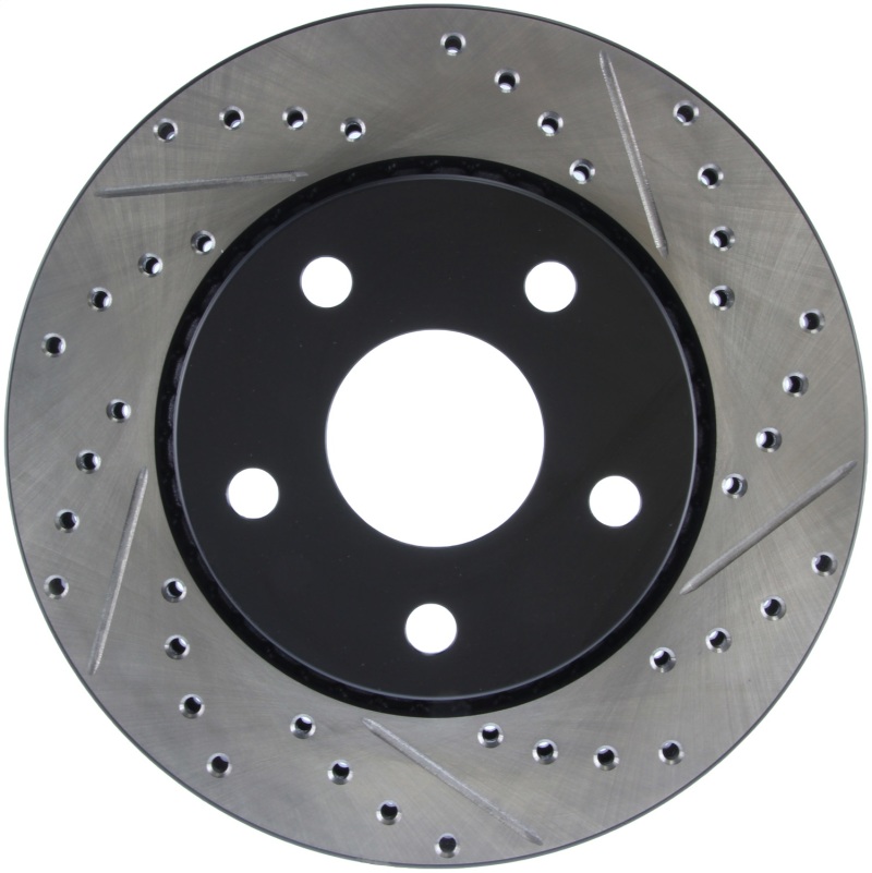Jeep Wrangler JK Brake Rotor (1) - Front Left - Stoptech - Sport Drilled & Slotted - Black - `07-`18