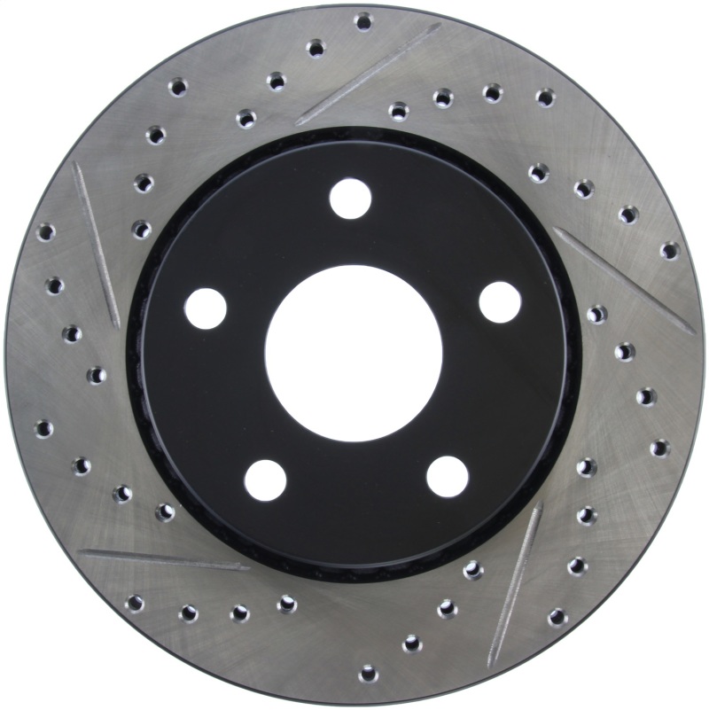 Jeep Wrangler Brake Rotor (1) - Front Right - Stoptech - Sport Drilled & Slotted, Black E-Coated - Black - `07-`13